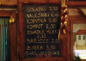 Menu in pierogarnia, Krakow, Poland