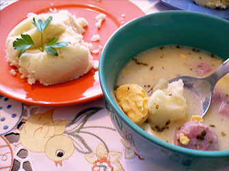 Polish white borscht during Easter breakfast