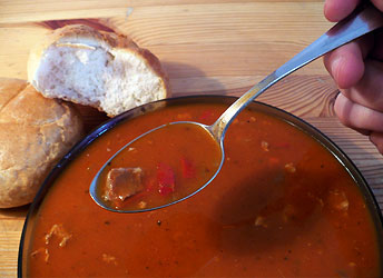Goulash soup in Polish manner, served with rolls