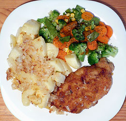 Polish schnitzel - kotlet schabowy with potatoes and vegetables