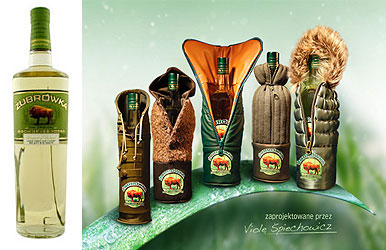 Polish vodka - Zobrowka, standard bottle and promotional bottles in special attire