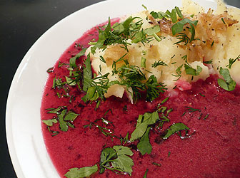 Polish red borscht with cream and potato