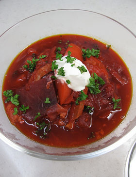 A bowl of Ukrainian borscht