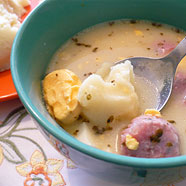White borscht with egg and sausage