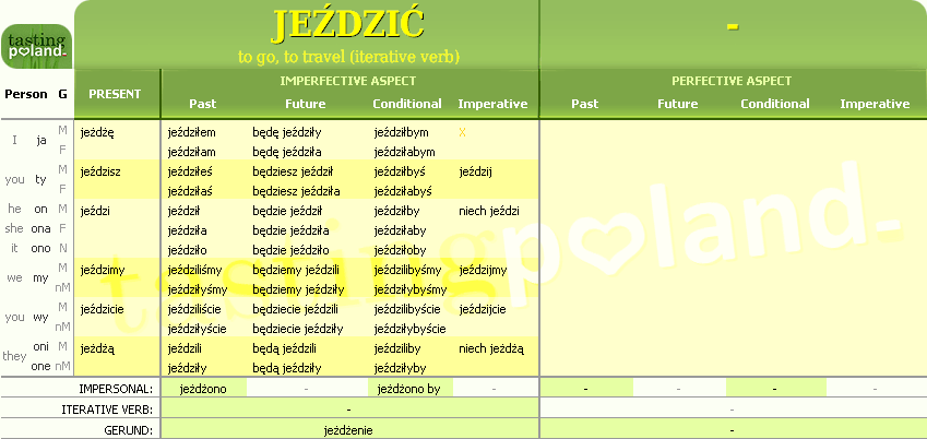 Full conjugation of JEZDZIC verb