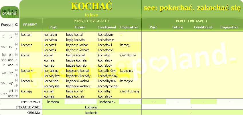 Full conjugation of KOCHAC verb