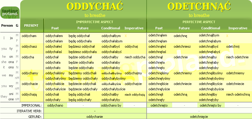 Full conjugation of ODETCHNAC / ODDYCHAC verb