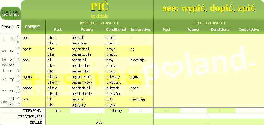 Full conjugation of PIC verb