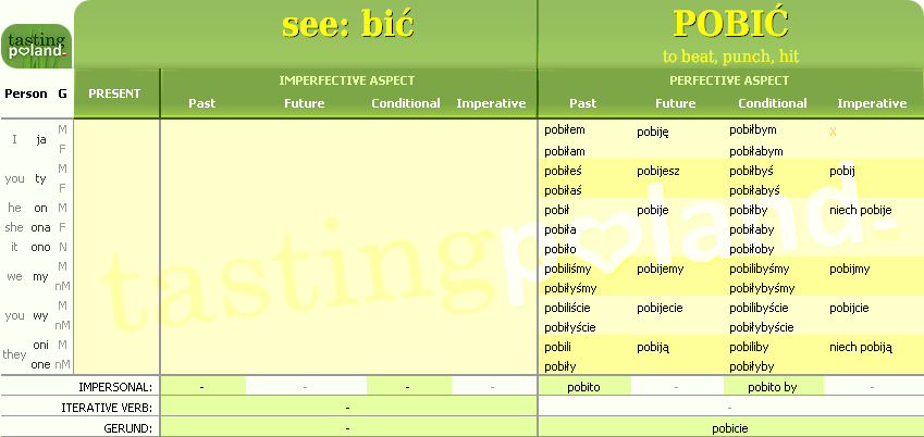 Full conjugation of POBIC verb