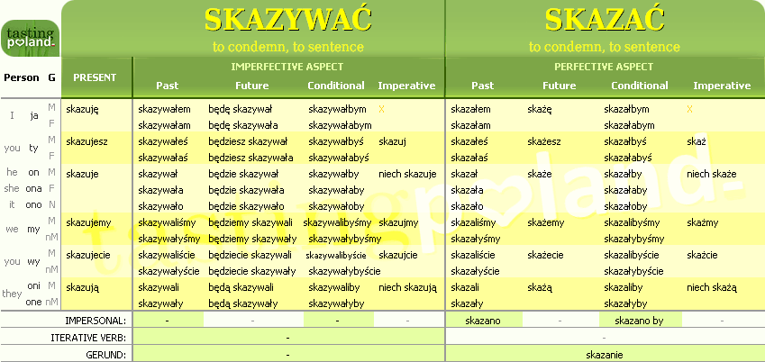 Full conjugation of SKAZAC / SKAZYWAC verb