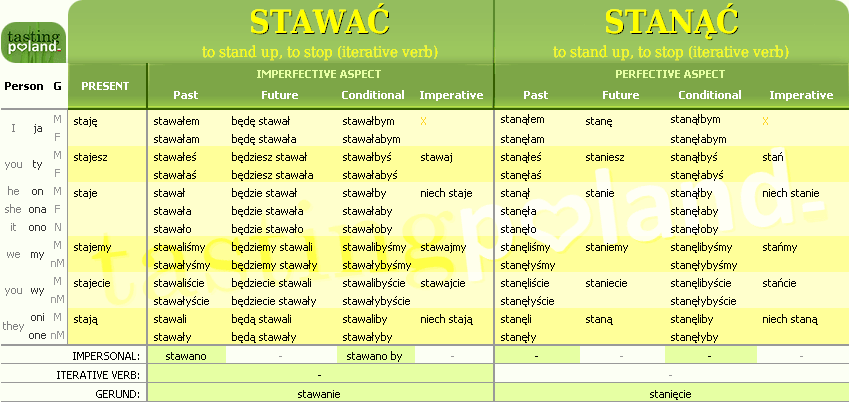 Full conjugation of STANAC / STAWAC verb
