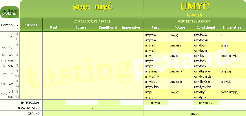 Full conjugation of UMYC verb