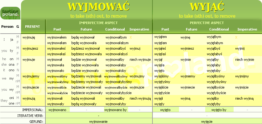 Full conjugation of WYJAC / WYJMOWAC verb