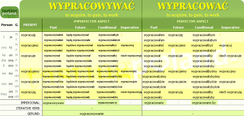 Full conjugation of WYPRACOWAC / WYPRACOWYWAC verb