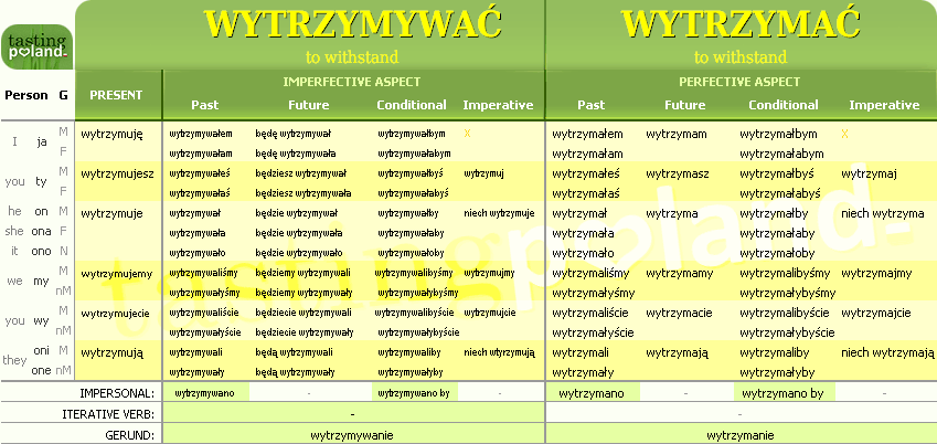 Full conjugation of WYTRZYMAC / WYTRZYMYWAC verb