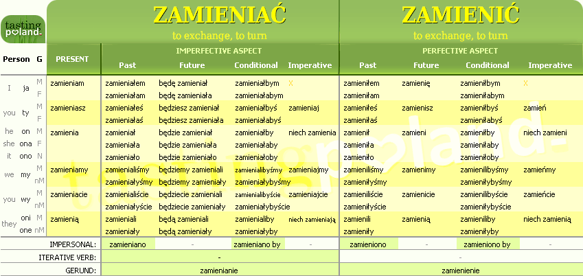 Full conjugation of ZAMIENIC / ZAMIENIAC verb