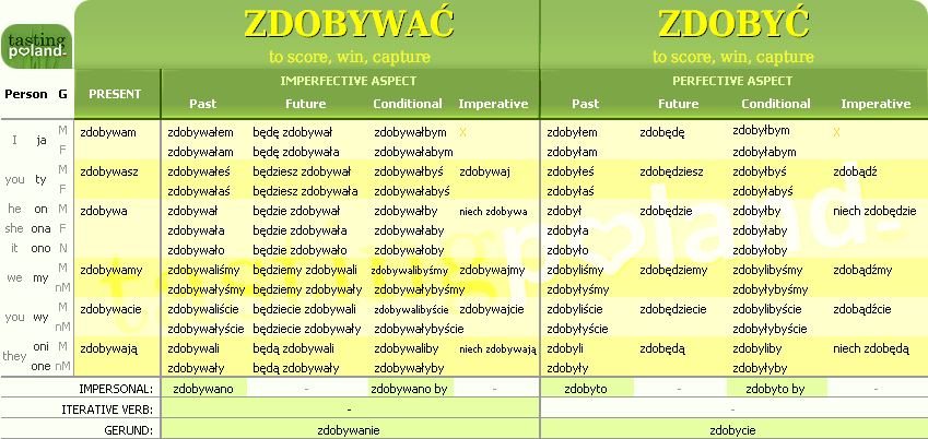 Full conjugation of ZDOBYC / ZDOBYWAC verb
